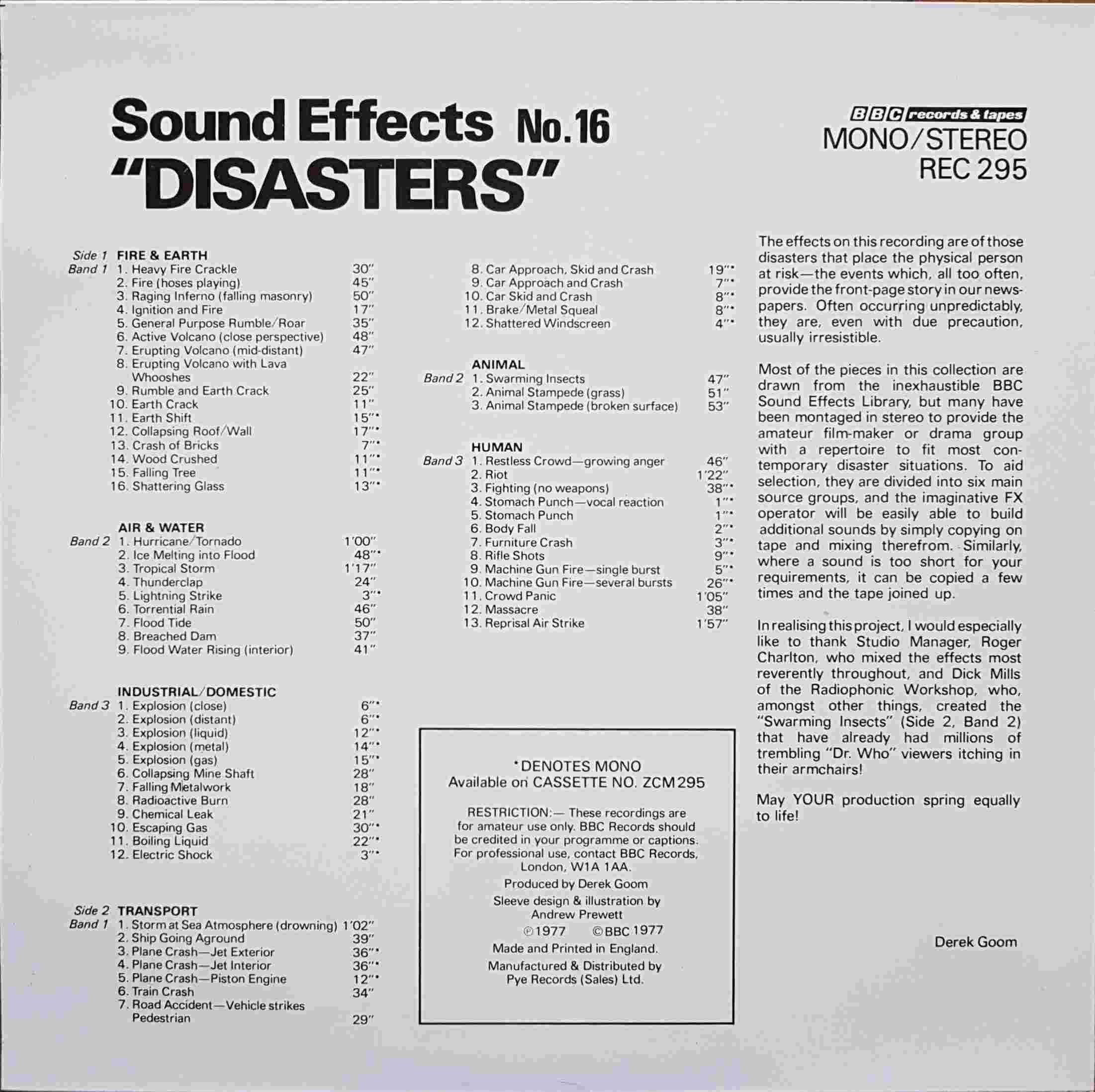 Picture of REC 295 Disasters by artist Various from the BBC records and Tapes library